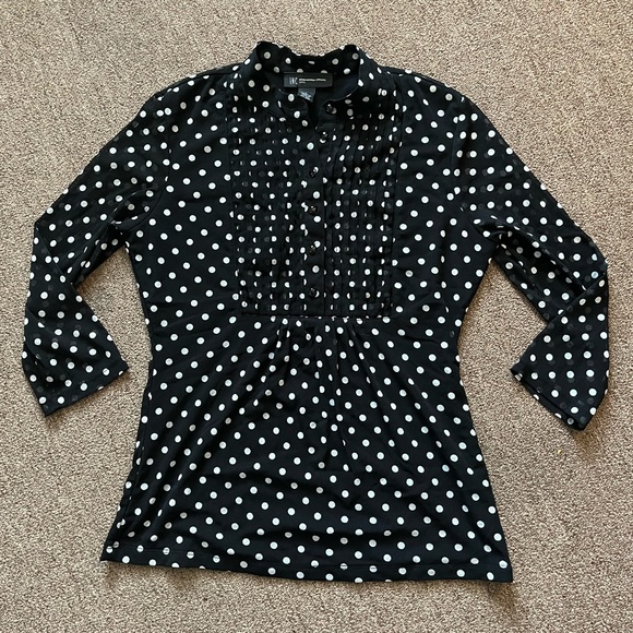 INC International Concepts Black and White Polka Dot Blouse - Picture 1 of 3